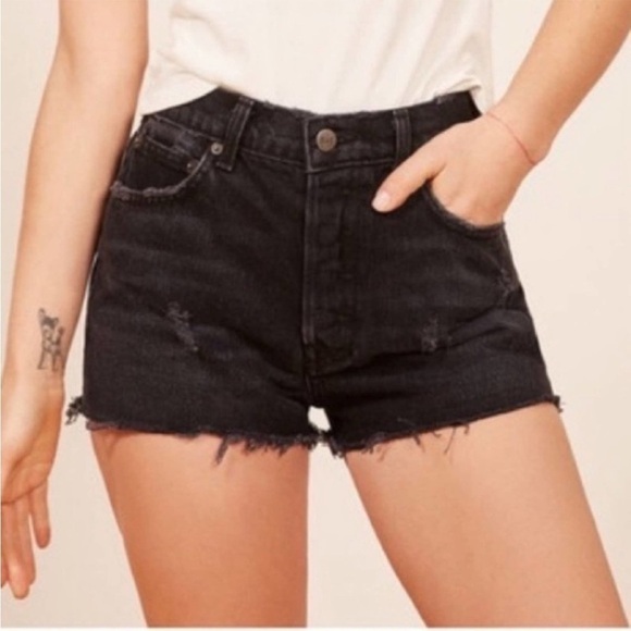 REFORMATION JEANS Dixie High Rise Jean Short Pacific Black Sz 26 - Picture 2 of 9